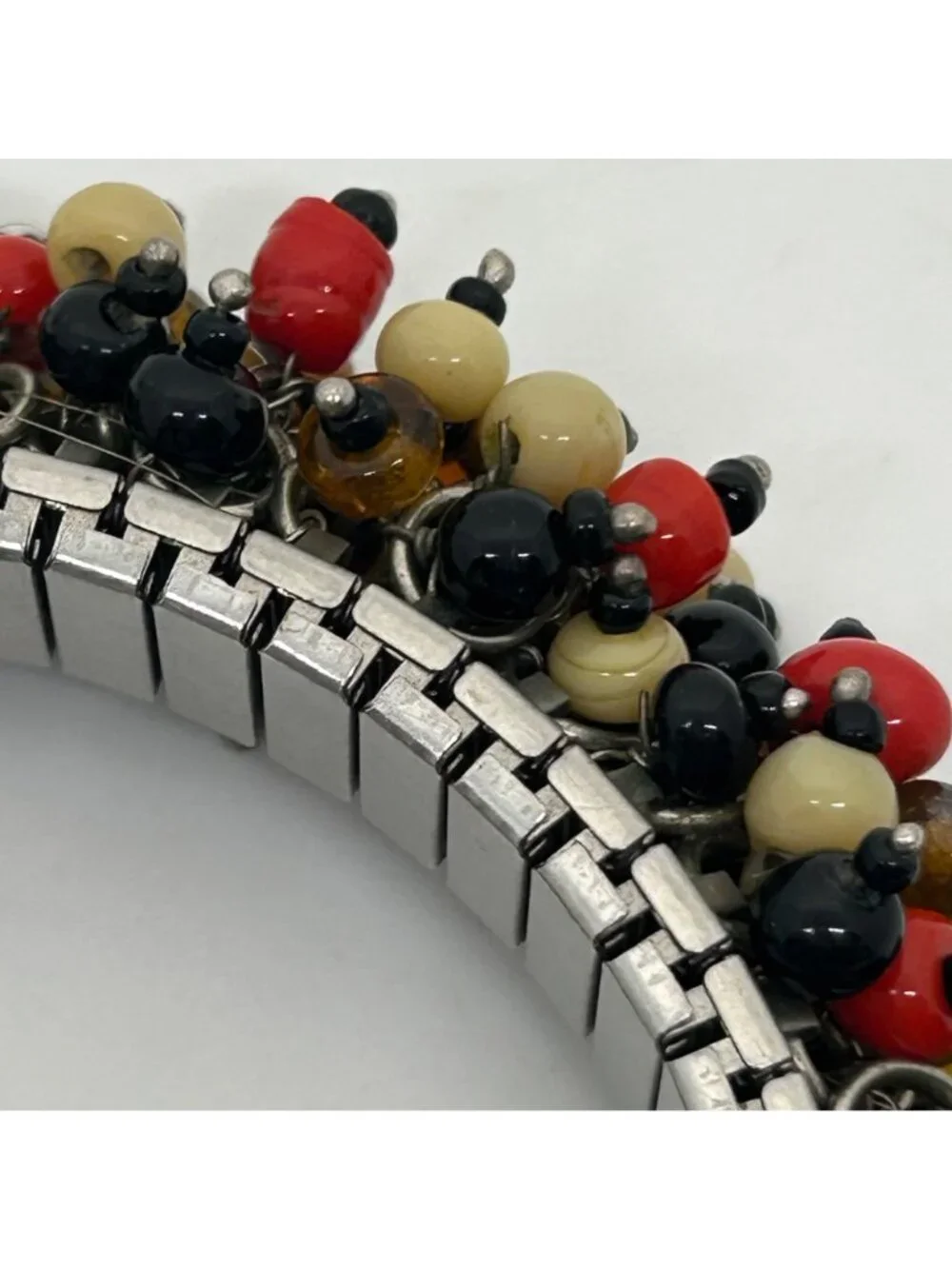 Twist-O-Flex Cha-Cha Bracelet 1960s Vintage Silver-Tone With Multicolor Beads